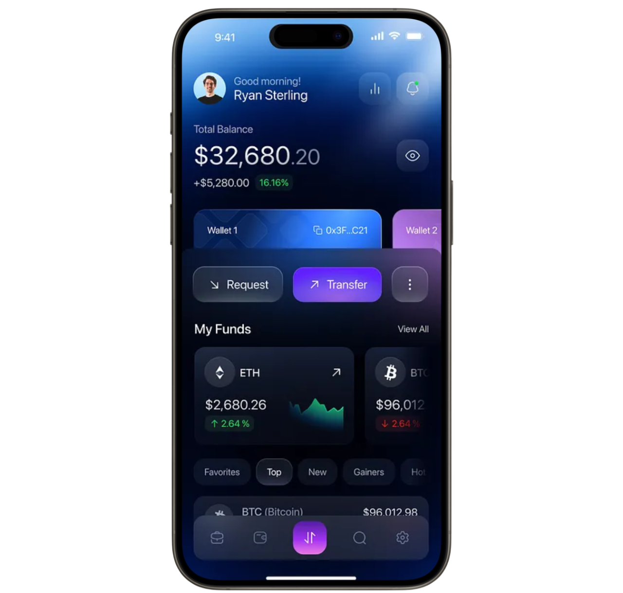 Custom mobile app development showcase - iPhone finance dashboard